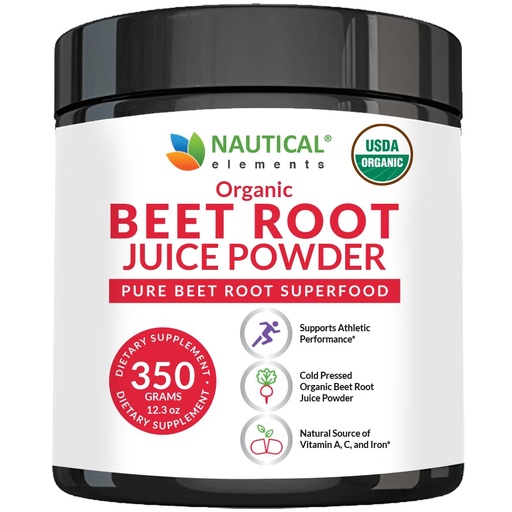 [BRSROHQLBF5RQ23K] Nautical Elements Organic Beet Juice Powder - 20:1 Concentration Beet Powder Organic - Circulation Support - Rich in Nitric Oxide - Cold-Pressed 100 Servings of Beet Root Powder Supplement- 12.3oz