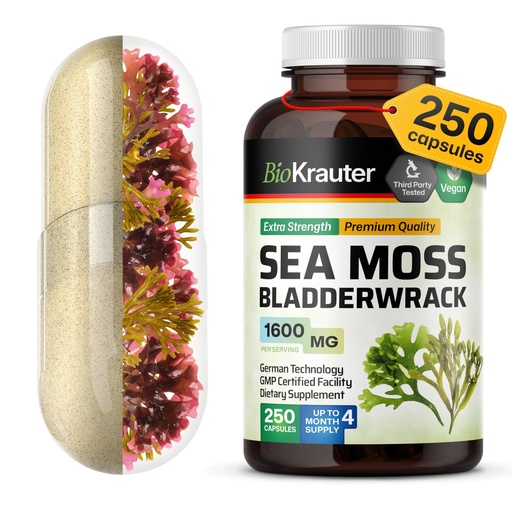 [BRSWGHYHPN4GYYAY] BIO KRAUTER® 2-in-1 Sea Moss for Overall Support - Vegan Bladderwrack & Sea Moss Capsules for Women & Men - Natural Сhondrus Сrispus Seaweed Supplement 1600 mg - 125 Days of Supply, Non-GMO