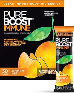 [BRSW2ZL2BZ7GOC3O] Pureboost Immune Clean Energy Booster, Refreshing Energy Drink Mix and Immunity Supplement with Elderberry, 1,200 mg Vitamin C, Vitamins A + D, and Zinc. (Tangerine Twist, 30 Count)