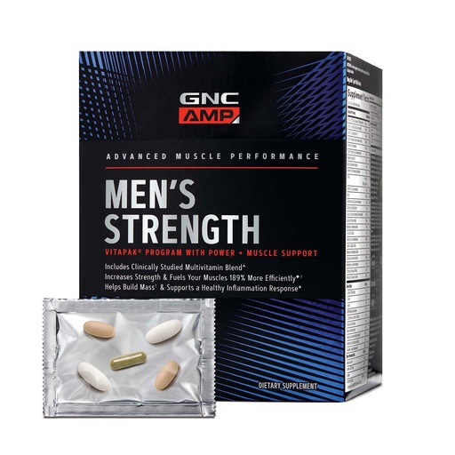 [BRSWGGALBBYREDTF] GNC AMP Men’s Strength Vitapak Program, 3 Products in 1 Pack, Absorbable Creatine, Mass Building, Power Muscles, Anabolic Primers, Testosterone Boost, Proven Ingredients, Multivitamin, 30-Day Supply