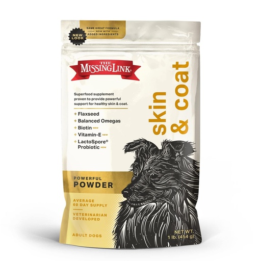 [BRSWIYA5AIDA2EQ3] The Missing Link Skin & Coat Superfood Supplement Powder, Dogs, 1 lb | Soft & Glossy Coats, Reduced Shedding, Supports Hair Growth, Protect & Soothe Skin, Vitamin E, Biotin, Probiotics, Omegas