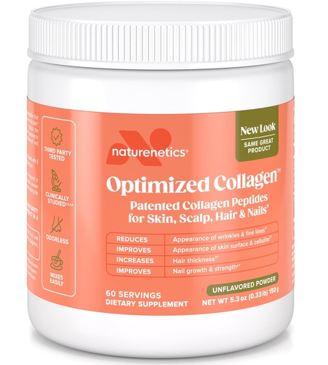 [BRSWGHYYAEDQK333] Naturenetics Hair, Skin & Nails Collagen Peptides – Supports Skin Hydration & Hair Strength – Bioavailable Hydrolyzed Collagen – Unflavored, Easy to Mix – Paleo & Keto-Friendly – 60 Servings*
