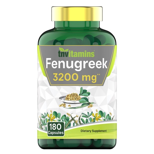 [BRSRAFABCFYQIAL6] tnvitamins Fenugreek Capsules: 3200 mg - 180 Capsules | Fenugreek Supplement for Men & Women | Fenugreek Seed Powder Extract | Non-GMO | Made in The USA!