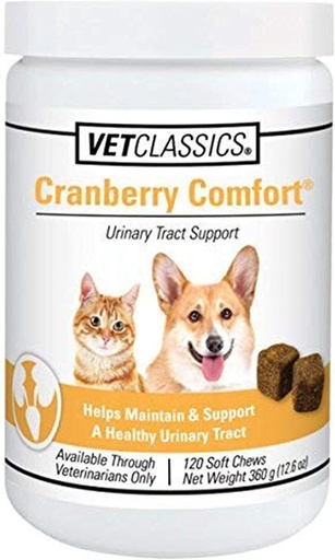 [BRSWKHY2B4HBKE3L] Vet Classics Cranberry Comfort Urinary Tract Pet Supplement for Dogs, Cats – Maintains Dog Bladder Health, Cat Bladder Control – Pet Supplements for Incontinence – 120 Soft Chews