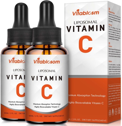 [BRSW2CYKDIBBEDTV] Vitamina Liposómica C 2000mg Líquido para Adultos, Alta Absorción VIT C, Maximizar la vitamina C, Sistema Inmunitario " Apoyo Antioxidante, 60ML (2 Botella)