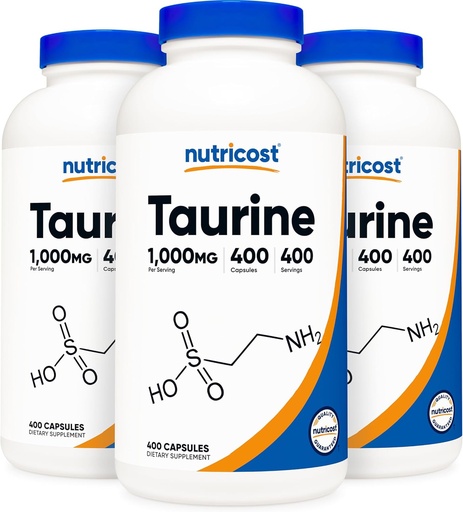 [BRSWKEI4DIAROCY7] Nutricost Taurine 1000mg; 400 Capsules (3 Bottles)