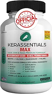 [BRSRAAD6A4FRGFDH] Kerassentials Max - Hair, Skin & Nails Support Supplement | Biotin, Calcium, Magnesium, Folate & Herbal Blend | Premium Formula | 60 Capsules, Vegan & Gluten-Free