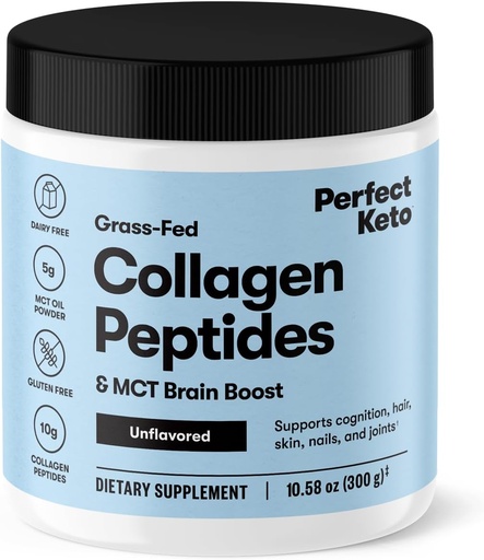 [BRSWGZYFOYARA33F] Perfect Keto Collagen Peptides Protein Powder con MCT Oil, Collagen Hidrolyzed, Tipo I & III Suplemento, Gluten Free, Grass Fed, Low Carb, Keto Coffee Creamer, Collagen for Women &amp; Men, Unflavored