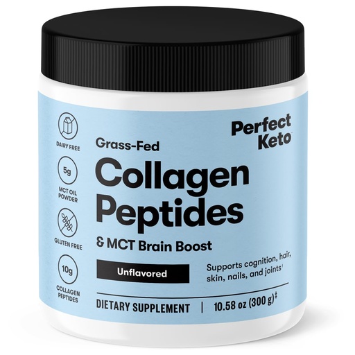 [BRSWGZYFOYARA33F] Perfect Keto Collagen Peptides, Unflavored, 10g Protein Powder, Grass Fed Hydrolyzed Type 1 & 3 Supplement, Low Carb, No Sugar Added, Keto Friendly, Coffee Creamer & Drink Mix, with MCT Oil