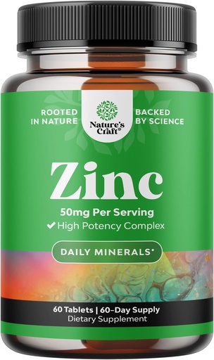 [BRSWYZAFBFYGCG3H] Zinc 50mg Immune Support Supplement - Zinc Complex Supplement for Immune System and to Enhance Hair Skin and Nails Vitamins - Easy to Swallow Potent Daily Tablets for Adults