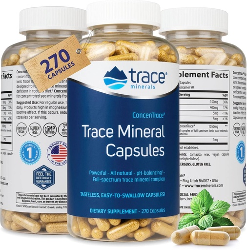 [BRSW2YYEBMBGAHTO] Trace Minerals Low-Sodium ConcenTrace Capsules - Supplement to Support Bone Health & Body Energy - Healthy Hydration & Electrolyte Support Supplement - 270 Capsules (90 Servings