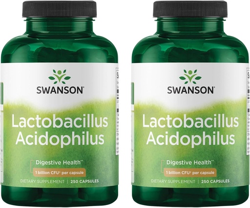 [BRSWGFD3BAMRMADP] Swanson Lactobacillus Acidophilus - Probiotic Supplement Supporting Digestive Health with 1 Billion CFU Per Capsule - Promotes Bowel and GI Tract Health - (250 Capsules) 2 Pack