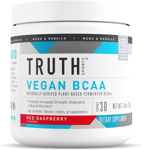[BRSWKHAODICBW2LH] Verdad Nutrición Vegan BCAA Powder- 2:1:1 Ratio Natural BCAAs Aminoácidos Polvo para Energía, Construcción del Musculo, Post Workout Recuperación Bebida para la Recuperación del Musculo (Red Raspberry, 30 Servimientos)