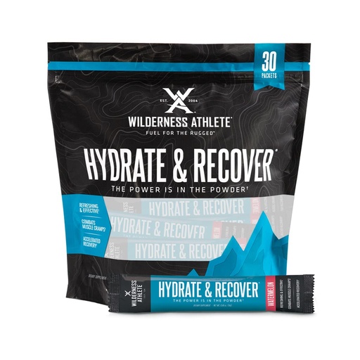 [BRSWYHQZCQHR4EY7] Wilderness Athlete - Hydrate & Recover | Liquid Hydration Packets Electrolyte Drink Mix - Recover Faster with Bcaas - 30 Single Serving Hydrate Packets (Watermelon)