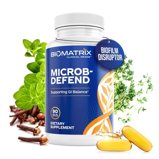[BRSWYAQZOIBRQEY6] BioMatrix Biofilm Disruptor, GI Repair Digestive Supplement for Men and Women, Oil of Thyme, Oregano & Clove, Gut Microbiome & Intestinal Health Support | Microb-Defend (90 Softgels)