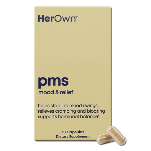 [BRSRMYL4BZ5WEH3G] her own PMS, Supports PMS Symptoms, Promotes Positive Mood, Natural Hormone Balance, Helps Relieve Cramping, Hot Flashes Menopause Relief, Gluten and Soy Free, Vegan, 30 Capsules, 30 Servings
