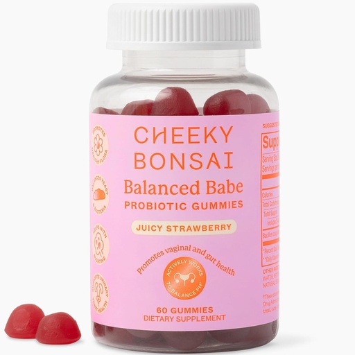 [BRSROZYDCVYR6FAV] Cheeky Bonsai, Gommies probiotiques vaginales pour les femmes - pH équilibré, odor sain et soutien de la flore - 5 milliards d'UFC - Arôme de fraise juteuse, 60 comte