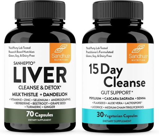 [BRSRA2YQCAPWGD3U] Sandhu's Liver Renew Cleanse Detox Support & 15 Day Gut Cleanse Supplement Supplement for Women & Men