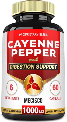 [BRSROHQ7OR5QEALA] 6in1 Cayenne Pepper Capsules con Ginger Root, Beet Root, y Pepper Negro y Más - 60 cápsulas - Cayenne Suplemento soporta sistema de digestión, inmunidad