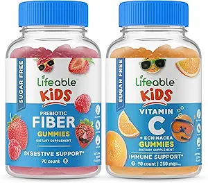 [BRSRMYITBF6RQAYV] Lifeable Sugar Free Preciotic Fiber Kids + Vitamin C Kids, Gummies Bundle - Great Tasting, Vitamin Supplement, Gluten Free, GMO Free, Chewable Gummy