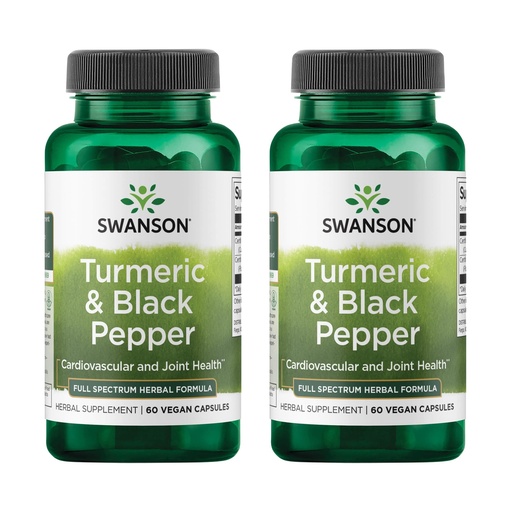 [BRSWGAANDJYG2ETU] Swanson Organic Turmeric & Black Pepper Joint Health Supplement for Active Adults Seeking Anti-Inflammatory Support with Enhanced Bioavailability (60 Vegan Capsules, 2 Pack)