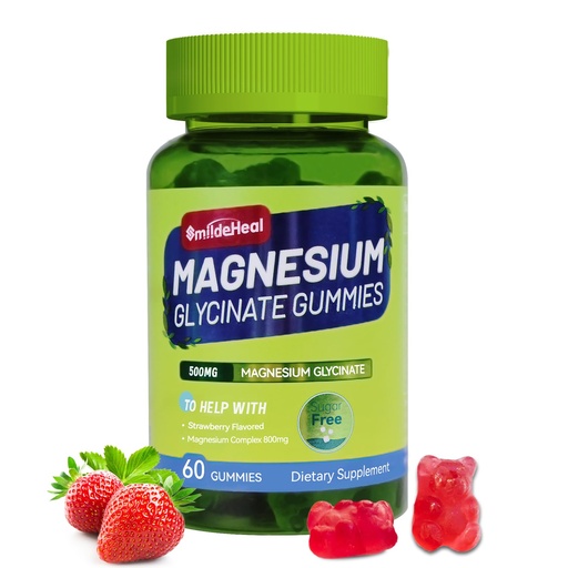 [BRSROGAKOAHWMYLJ] Magnesium Glycinate Gummies 500mg with L-Threonate 300mg - Sugar-Free Magnesium Potassium Supplement with Vitamin D, B6, CoQ10 - Strawberry Flavored - 60 Gummies