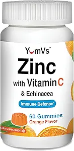[BRSW2YD6OIPQ2GY3] Zinc Vitamin C and Echinacea Gummies for Adults and Kids by YumVs | Chewable Gummy - Vegetarian, Halal, Kosher | Orange Flavor - 60 Count