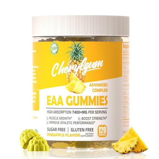 [BRSRAHQHCFYW2C33] EAA Gummies 120 Pineapple Gummies, 7400 mg Essential Amino Acids - All 9 Essential Aminos (EAA) and All Branched-Chain Aminos (BCAAs), Non-GMO, Gluten Free, Vegetarian Friendly.