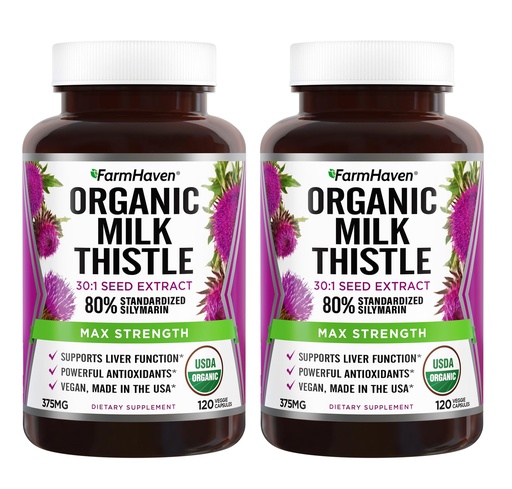 [BRSRM2T3AQGWOHI3] FarmHaven USDA Organic Milk Thistle Capsules | 30X Concentrated Seed Extract & 80% Silymarin Standardized - Supports Liver Function and Overall Health | Non-GMO | 240 Vegan Capsules