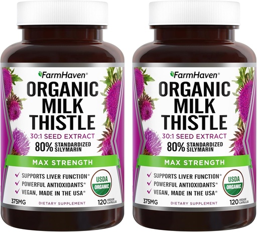 [BRSRM2T3AQGWOHI3] FarmHaven USDA Organic Milk Thistle Capsules | 30X Concentrated Seed Extract & 80% Silymarin Standardized - Supports Liver Function and Overall Health | Non-GMO | 240 Veggie Capsules