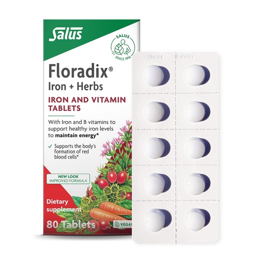 [BRSWIEIYOQPGEET2] Floradix Iron Tablets - Iron Supplement with B Vitamins, Folic Acid, Vitamin C & More - Energy Support - Vegetarian & Gluten-Free - 80 Tablets (80 Servings)