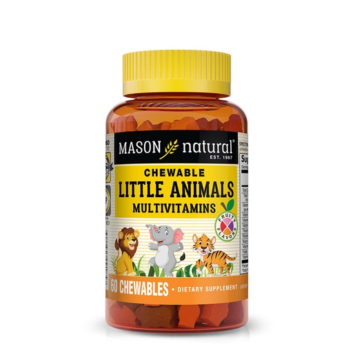 [BRSWIZL4AUBA22T4] MASON NATURAL Chewable Little Animals Multivitamins for Kids - Children's Daily Multivitamin with Vitamin A, C, D, B1, B2, B3, B6, B12, and Folate - 60 Animal Shaped Chewable Tablets