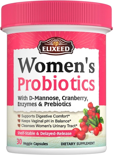 [BRSRMH3QA4GWMGQ3] Probióticos para Mujeres, 120 Billones CFU con Prebióticos Cranberry D-Mannose " Enzymes, Vaginal Digestivo " Urinary Tract Health, 30 cápsulas de liberación retardada