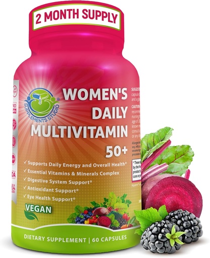 [BRSRAYI6BMBAAADA] Kvinners daglige multivitamin 50 Plus - Vegansk metylert multivitamin for kvinner 50 og over med biotin, økologisk supermat og lutein - Øye, energi, Gut & Optimal helsestøtte - lett å svelge kapsler