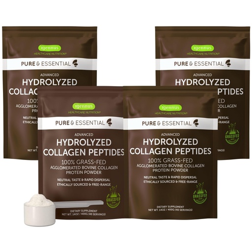 [BRSRMHAHCUIG2EY6] Igennus Free Range Grass Fed Hydrolyzed Bovine Collagen Peptides, Neutral Taste, 100% Highest Grade Bovine Collagen Protein Powder, Types 1, 2 & 3, Clean Label, Non-GMO, Free Range,4 x 40 Servings
