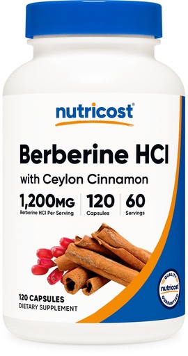 [BRSROCAEA4MQGHQY] Nutricost Berberine HCl with Ceylon Cinnamon Capsules (120 Capsules, 60 Servings) - Non-GMO, Animal-Free Product