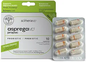 [BRSWIFAYB4OBA3DY] ScimeraMD® Asprega ProPac Probiotics and Prebiotics Supplement for Digestive Health and Immune System Support, 35 Billion CFUs, 10 CT
