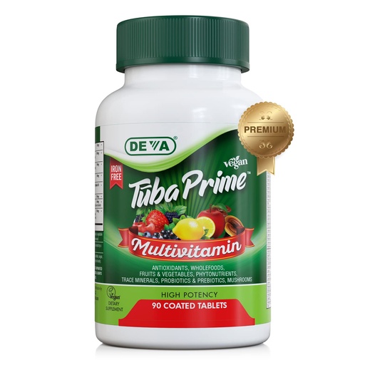 [BRSW2ZIKB4FGCCA6] DEVA Tuba Prime Vegan Multivitamin Iron-Free - High-Potency Vitamin & Mineral Dietary Supplement - Antioxidants, Fruit & Vegetable Blend, Super Mushrooms, Probiotics, Prebiotics, Seeds, Herbs 90 Tabs