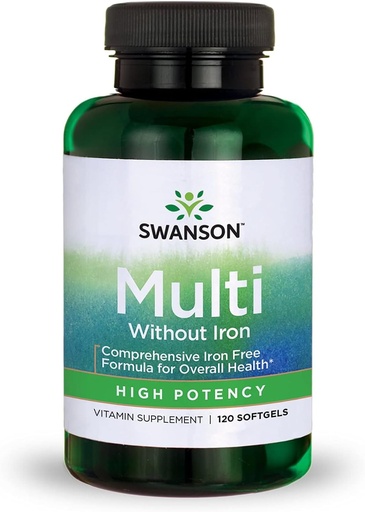 [BRSWIYIYAF4A4HA5] Swanson Multi Without Iron Multivitamin Health Supplement Iron-Free Formula 120 Softgels Sgels