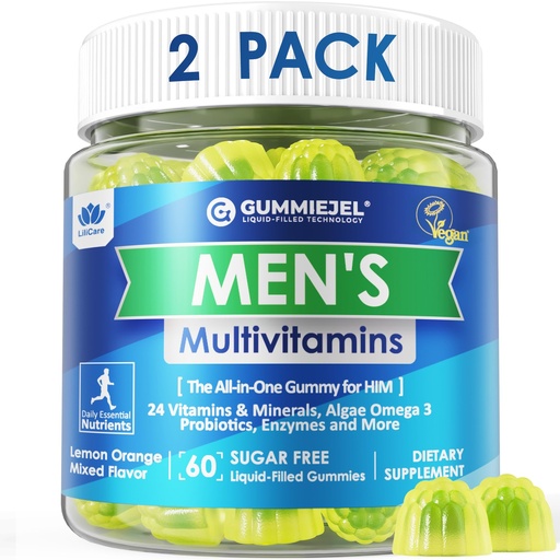 [BRSROCAZO4MBMCYU] 2 Pack - Mens Multivitamins Gummies, Methylated Multivitamin for Men, B Complex, Minerals, Vegan Omega 3, Probiotic, Enzyme, Antioxidants for Men's Complete Daily Support, Sugar Free, Vegan, (No Iron)