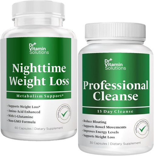 [BRSRABAKPIPREHI6] DR VITAMIN SOLUTIONS Nighttime Fat Burner & 15 Day Cleanse for Bloating & Weight Loss, Bundle, 90 Caps
