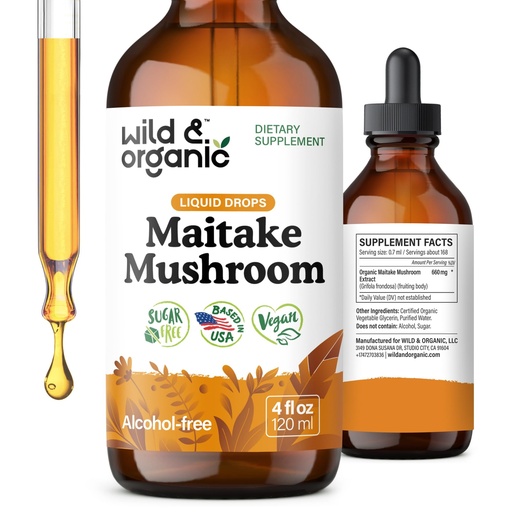 [BRSROY32BBYA2H33] Wild & Organic Maitake Mushroom Tincture - Immune Support Supplement - Liquid Maitake Mushroom Extract - Vegan, Sugar & Alcohol-Free Drops - 4 fl oz