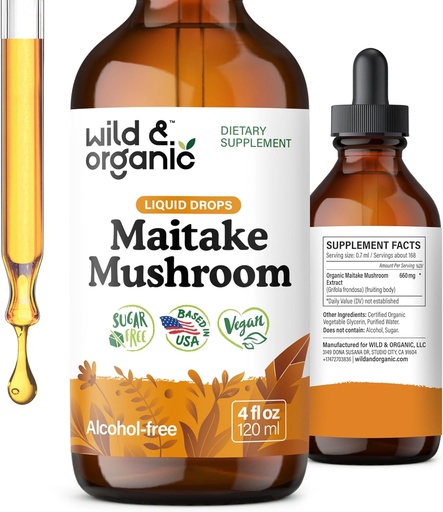 [BRSROY32BBYA2H33] Wild & Organic Maitake Mushroom Tincture - Immune Support Supplement - Liquid Maitake Mushroom Extract - Vegan, Sugar & Alcohol-Free Drops - 4 fl oz