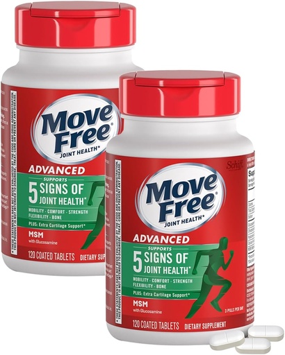 [BRSWIAL4AACWMGY3] Move Free Advanced Glucosamine Chondroitin MSM Joint Support Supplement, Supports Mobility, Comfort, Strength, Flexibility & Bone, 120 Tablets/40 Servings (2 Pack)