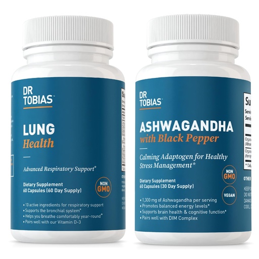 [BRSRAYA2OEHAEGQ4] Dr. Tobias Lung Health and Ashwagandha Capsules - Lung Cleanse & Detox for Bronchial & Respiratory System with Calming Adaptogen Formula, Non-GMO