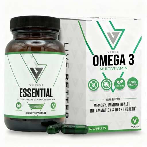 [BRSWYYAYCINAGEQ2] VEDGE Vegan Omega 3 Multivitamin for Women and Men – Plant-Based Algal EPA & DHA + Vitamin B12, Vitamin D, K2, Magnesium, Zinc & Selenium – 30-Day Supply – Non-GMO, Gluten Free, Made in USA