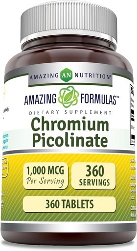 [BRSRMCA6DIBRG3DK] Amazing Formulas Chromium Picolinate 1000 Mcg | Tablets Supplement | Non-GMO | Gluten Free | Made in USA (1 Pack | 360 Count)