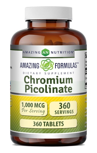 [BRSRMCA6DIBRG3DK] Amazing Formulas Chromium Picolinate 1000 Mcg | Tablets Supplement | Non-GMO | Gluten-Free | Made in USA (360 Count, 1 Pack)
