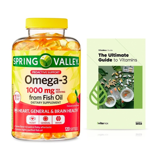 [BRSROGQQOV6QEFLB] Spring Valley Omega-3 from Fish Oil 1000 mg, Maximum Care, 120 Count + Exclusive VitaMax Vitamin Guide (2 Items)