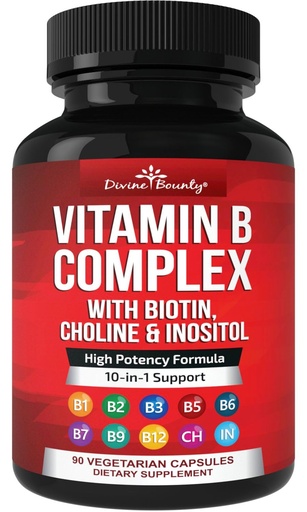 [BRSWGZTYO57GC23P] Divine Bounty Super B Complex Vitamins - All B Vitamins Including B12, B1, B2, B3, B5, B6, B7, B9, Folic Acid - Vitamin B Supplement - Support Healthy Energy Metabolism - 90 Vegetarian Capsules